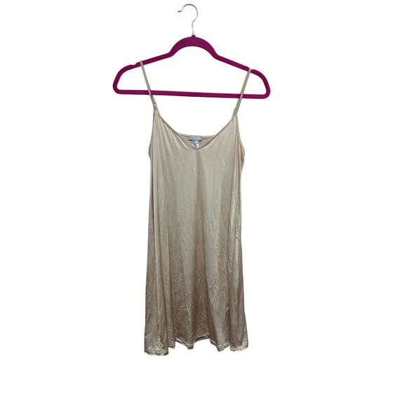 HANRO of Switzerland Satin Deluxe Bodydress Spaghetti Strap Dress Beige Slip - Picture 1 of 3